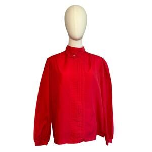 VTG 80s Claudia L Red Poinsettia Holiday Blouse Romantic Retro Twee Coquette